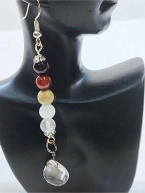 Boho hippie Multistone Beaded Dangle Earring with Crystal Drop - Women Jewelry